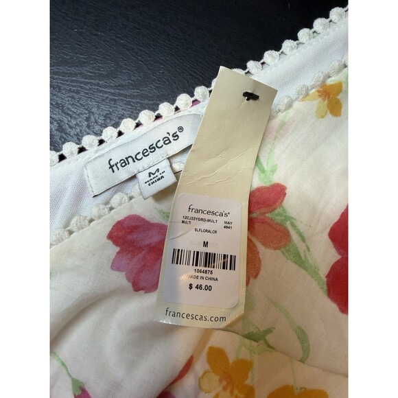 Francesca’s Ada Crochet Trim Floral Top Tie Shoulder Sleeves NWT Sz Medium - Picture 6 of 8